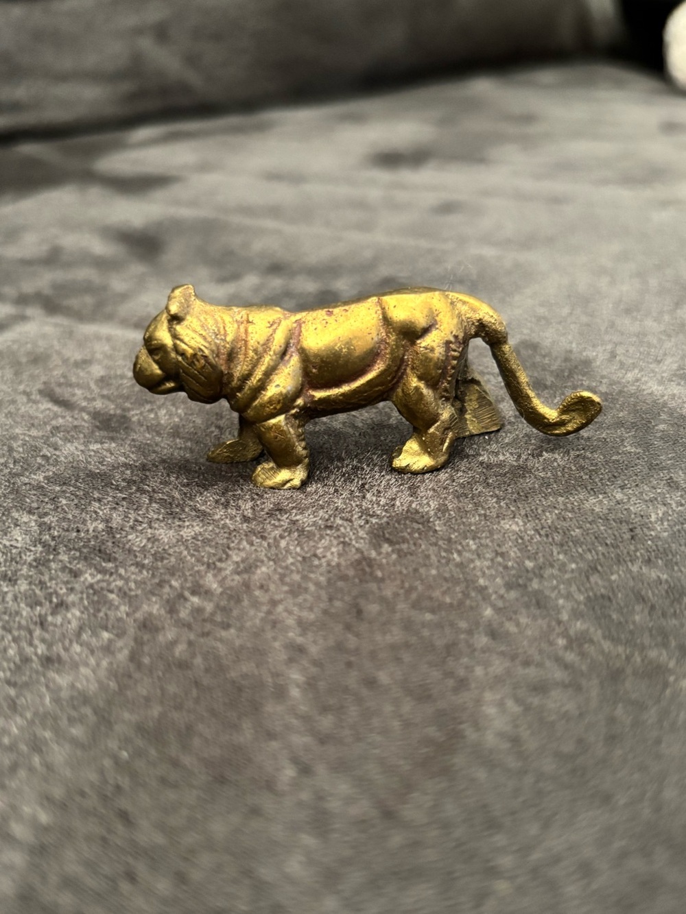 Vintage Solid Brass Miniature Lion Tiger  A Thai Amulet Or Feng Shui charm